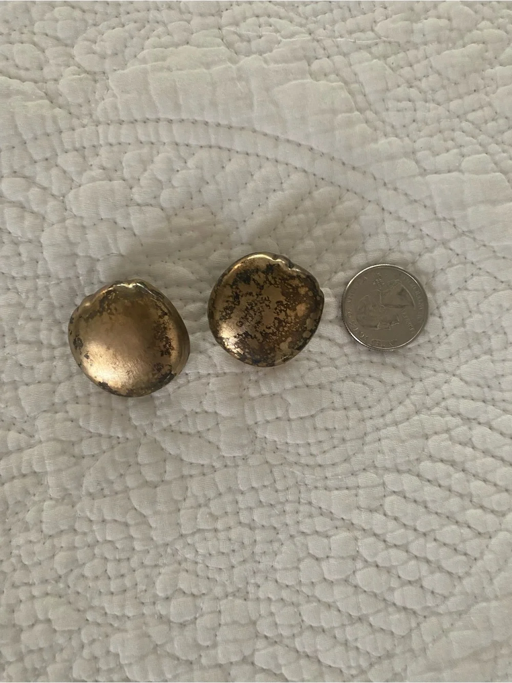 Earrings Round Metallic Gold Toned Patina